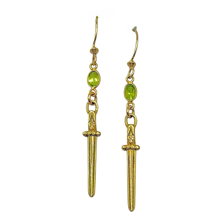 Peridot sword earrings